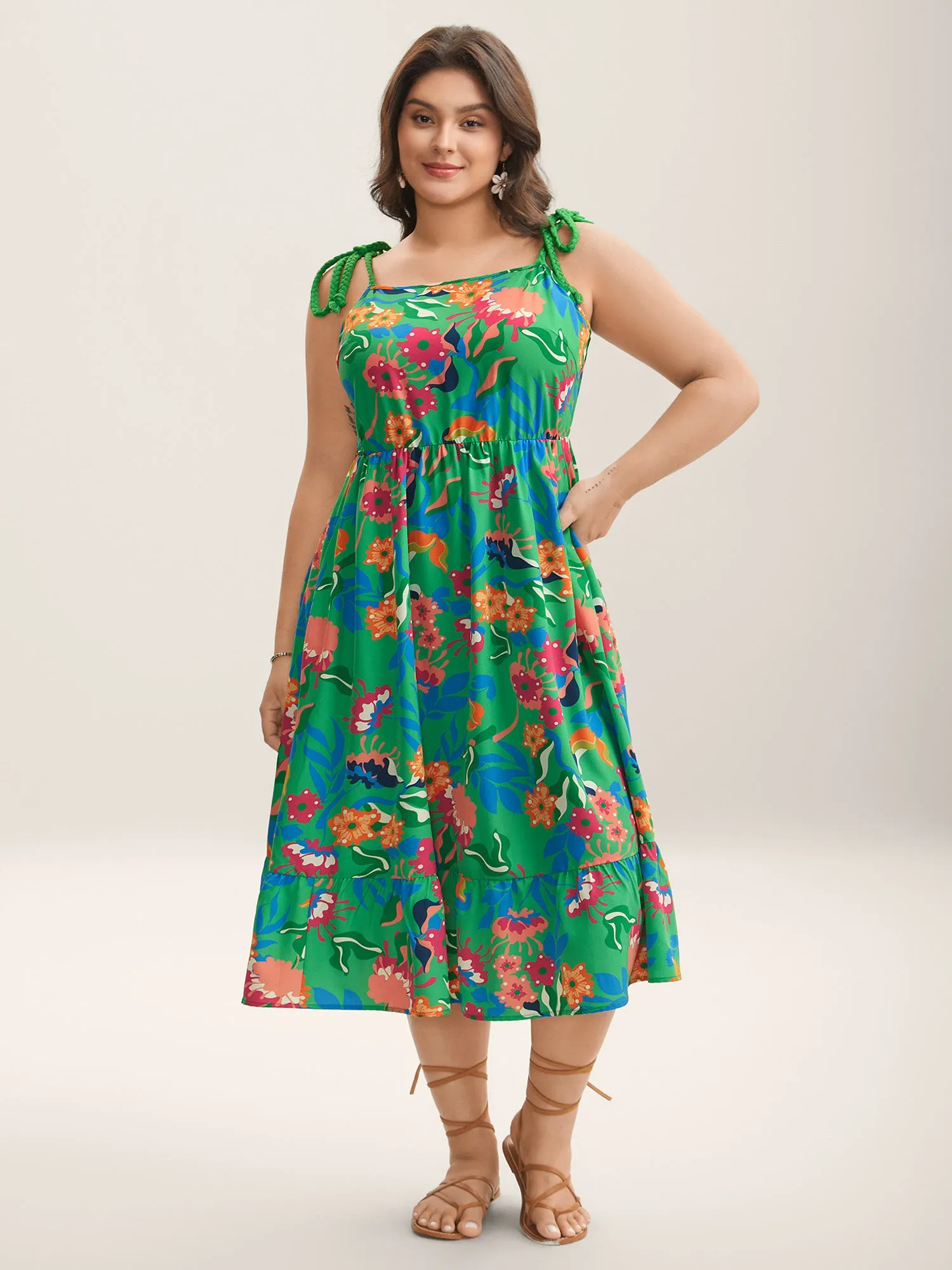 Floral Print Braided Shoulder Straps Midi Dress sold by Bloomchic product image thumbnail 3