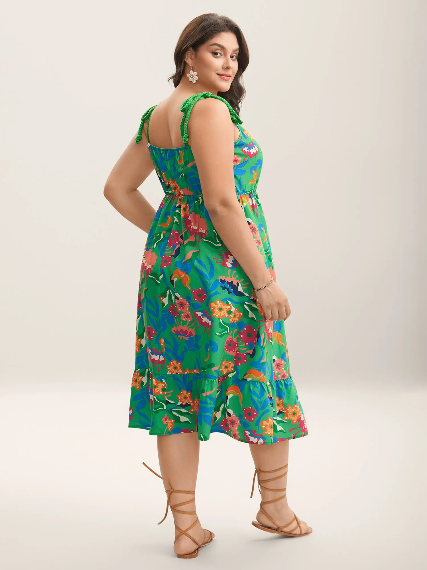 Floral Print Braided Shoulder Straps Midi Dress sold by Bloomchic product image thumbnail 4