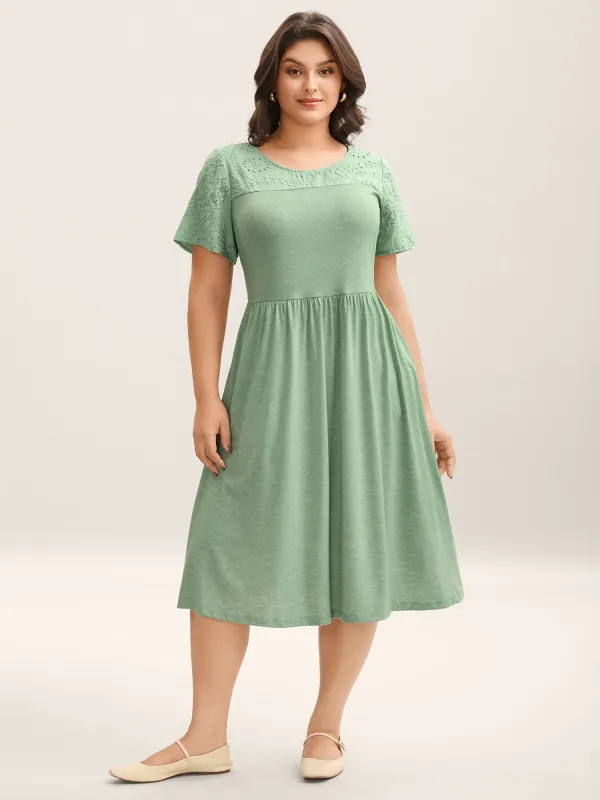 Stretchy Sheer Textured Spliced Midi Dress sold by Bloomchic