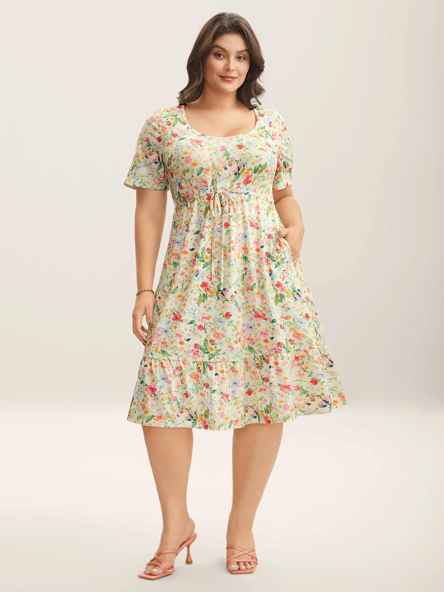 Ditsy Floral Print Waist Tie Midi Dress sold by Bloomchic