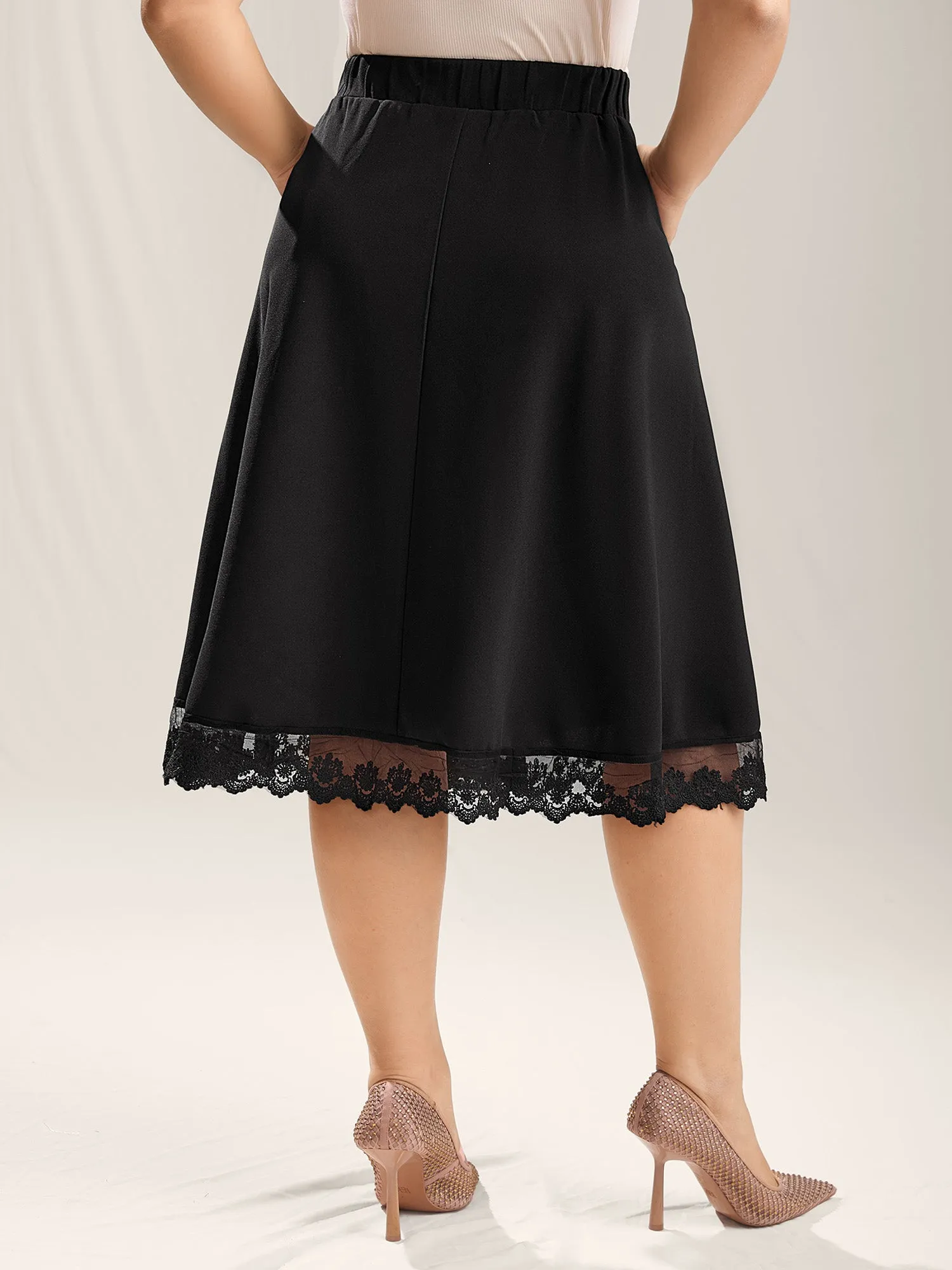 Plain Pleated Lace Hem Midi Skirt sold by Bloomchic product image thumbnail 5