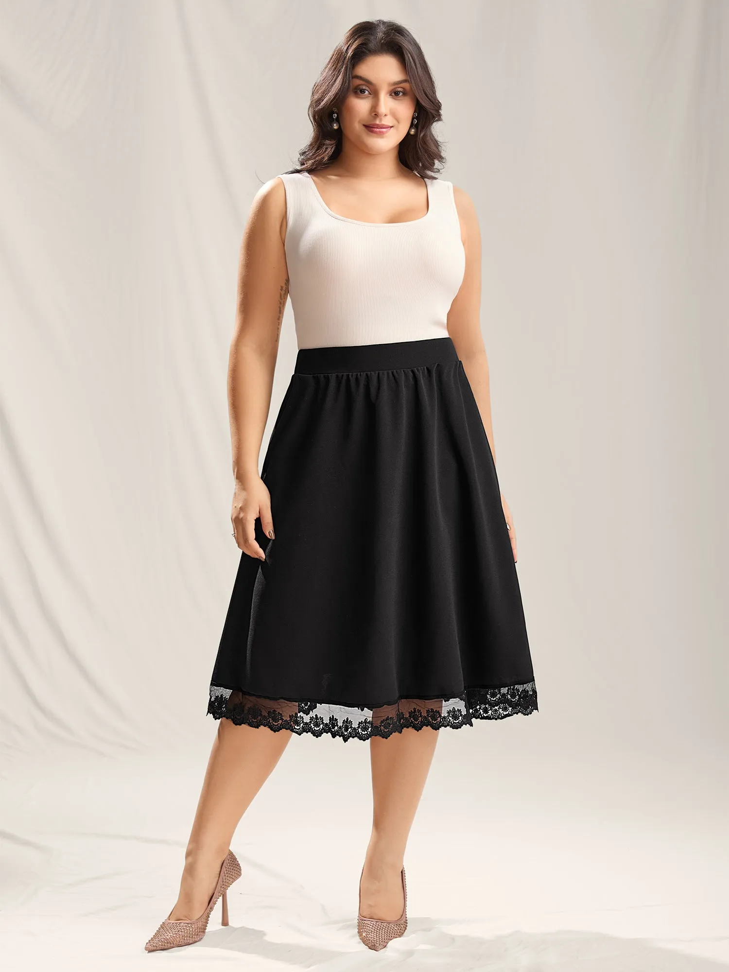 Plain Pleated Lace Hem Midi Skirt sold by Bloomchic product image thumbnail 3