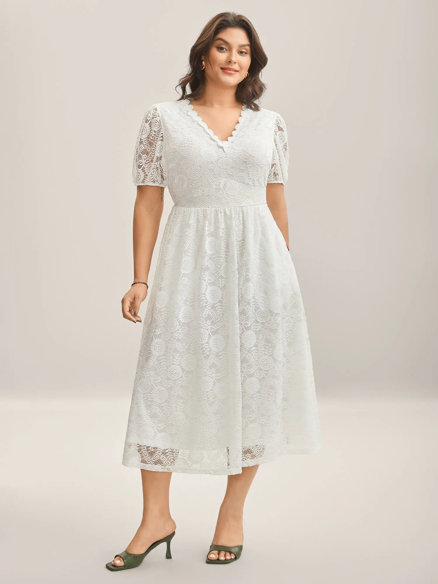 Woven Textured Feel Cinched-Waist Midi Dress sold by Bloomchic