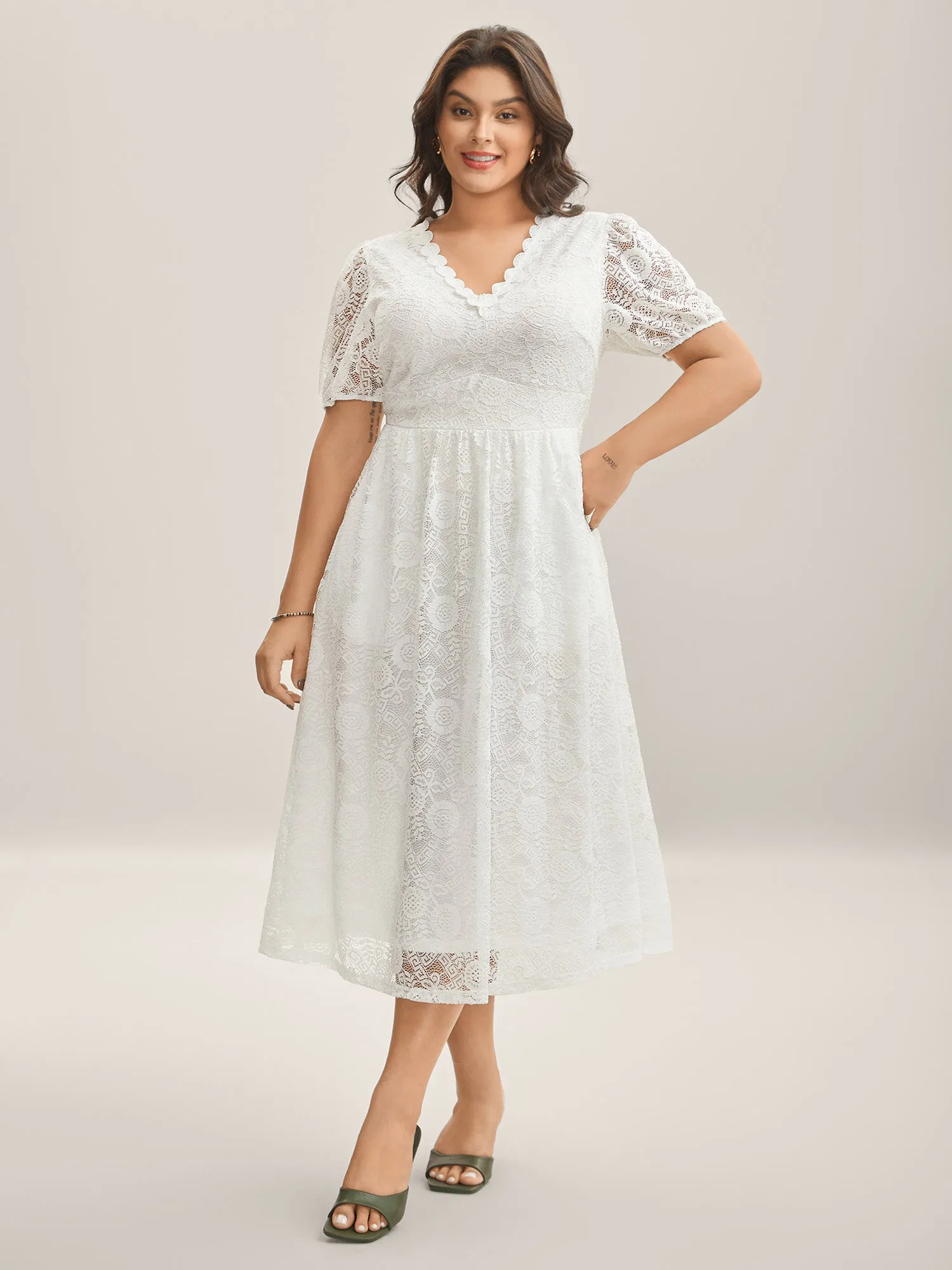 Woven Textured Feel Cinched-Waist Midi Dress sold by Bloomchic product image thumbnail 3