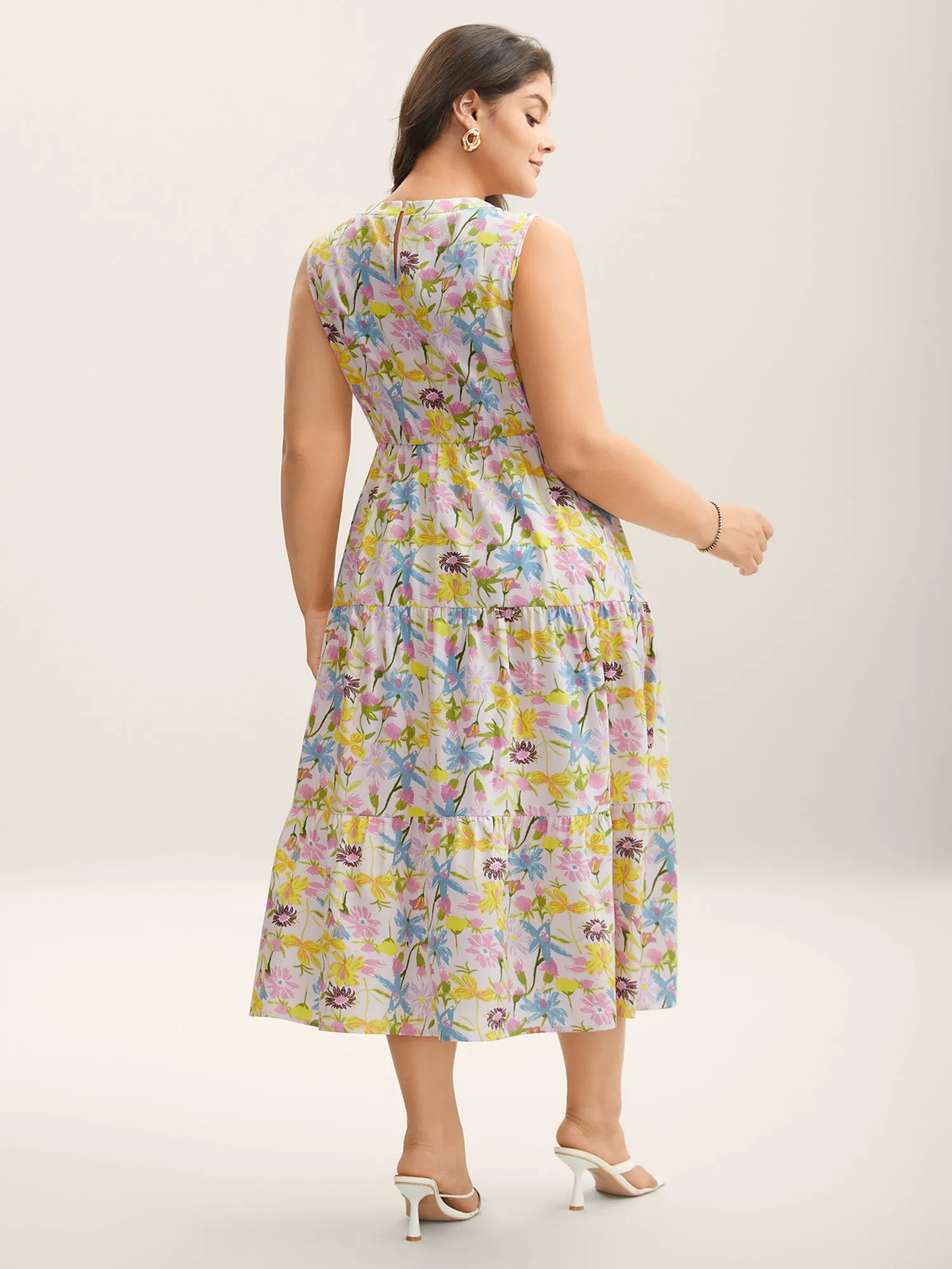 Floral Print Round Neck Tiered Maxi Dress sold by Bloomchic product image thumbnail 4