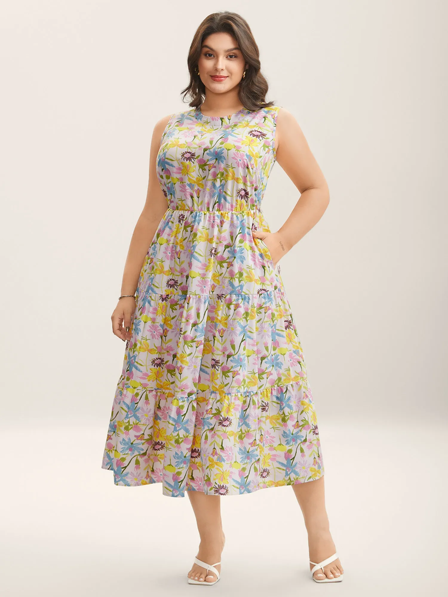 Floral Print Round Neck Tiered Maxi Dress sold by Bloomchic