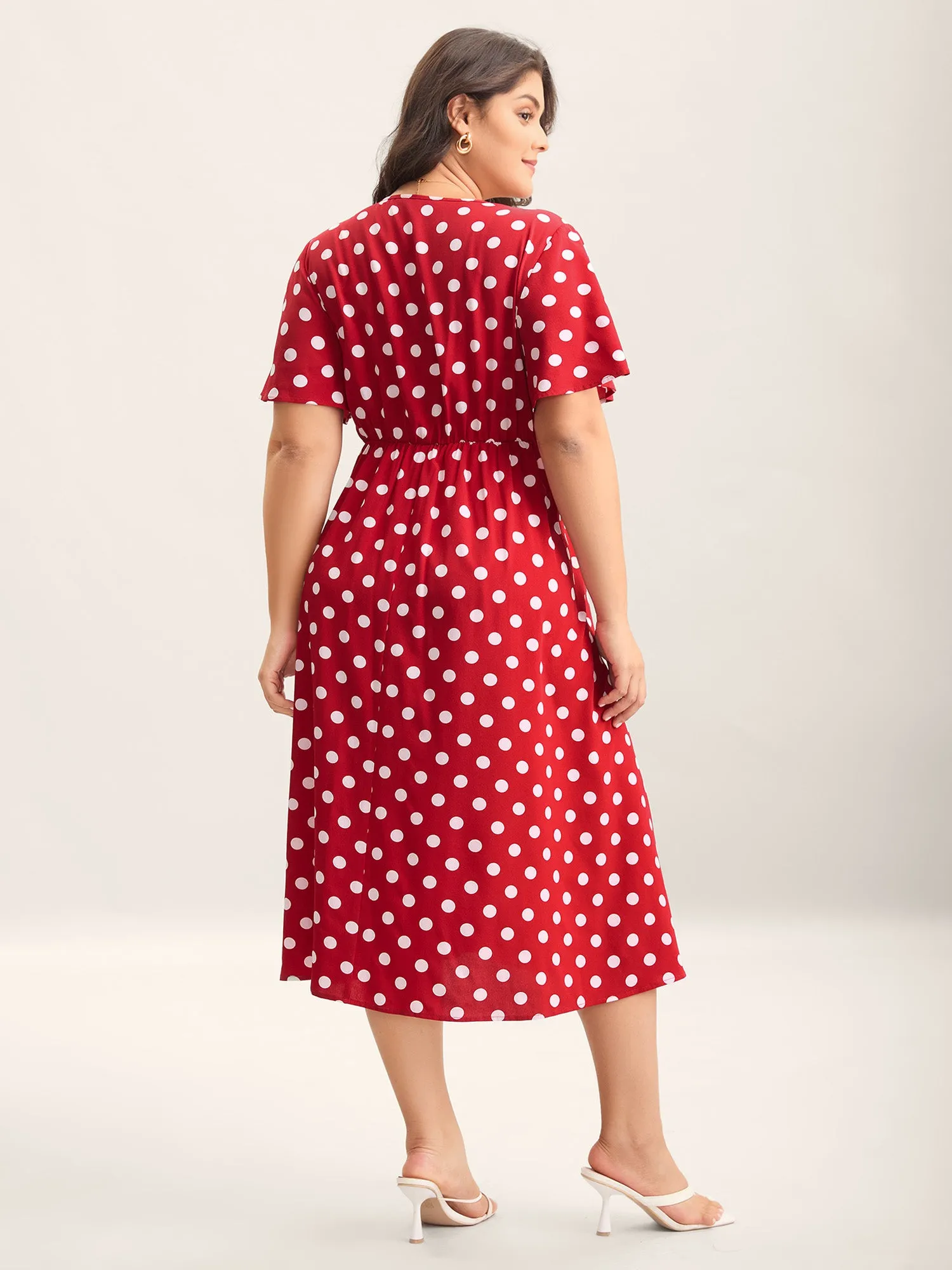 Polka Dots Surplice Button Detail Midi Dress sold by Bloomchic product image thumbnail 4