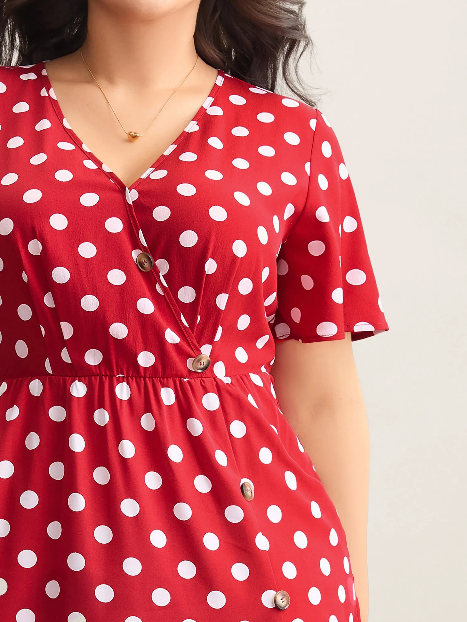 Polka Dots Surplice Button Detail Midi Dress sold by Bloomchic product image thumbnail 2
