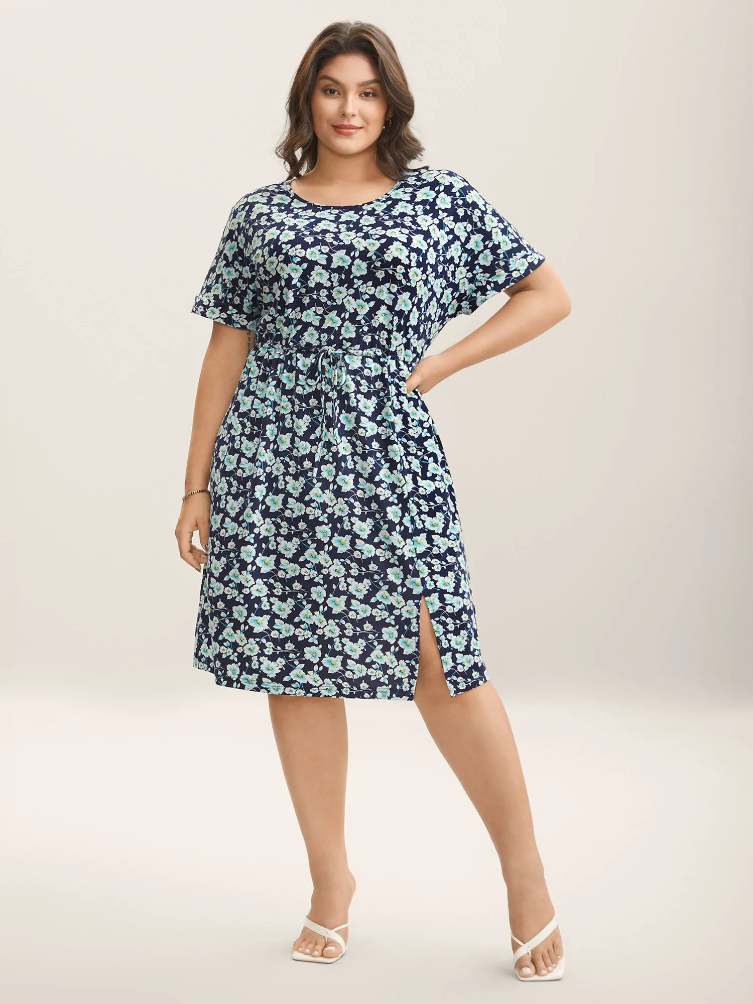 Supersoft Ditsy Floral Waist-Tie Midi Dress sold by Bloomchic