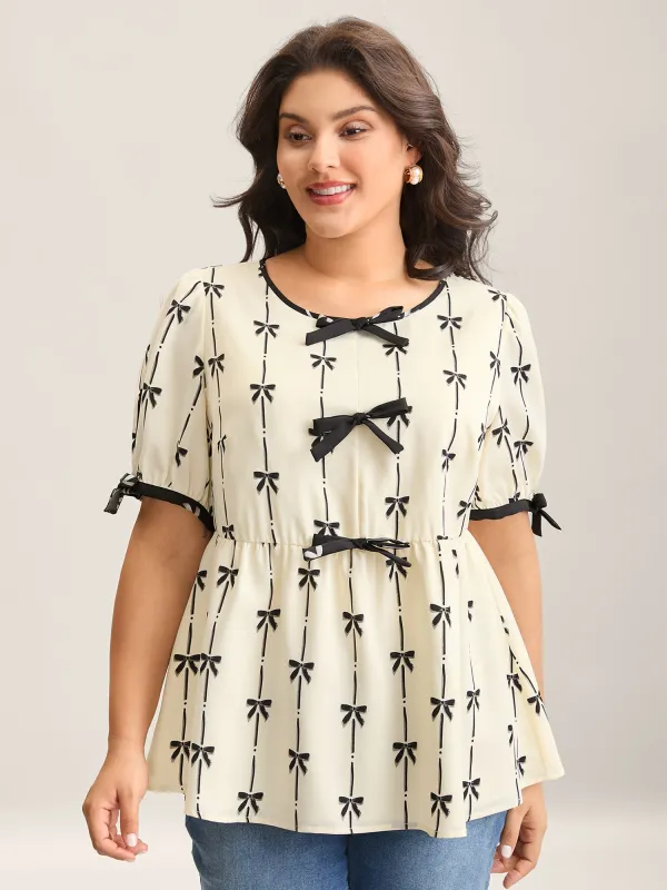 Bow Detail Printed Color Contrast Blouse sold by Bloomchic