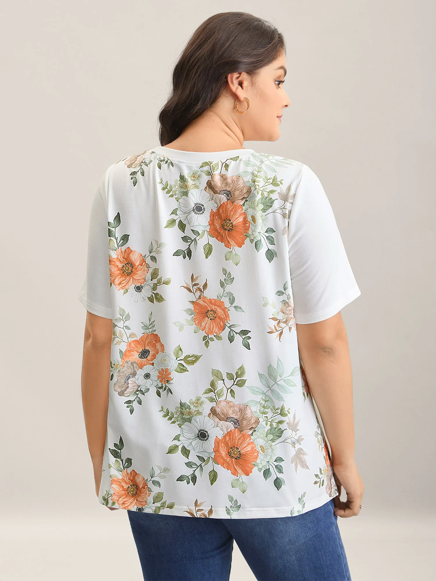 Floral Print Spliced Stretchy T-Shirt sold by Bloomchic product image thumbnail 2