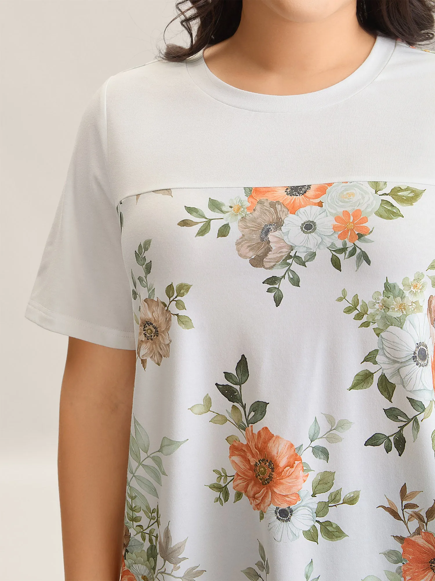 Floral Print Spliced Stretchy T-Shirt sold by Bloomchic product image thumbnail 4