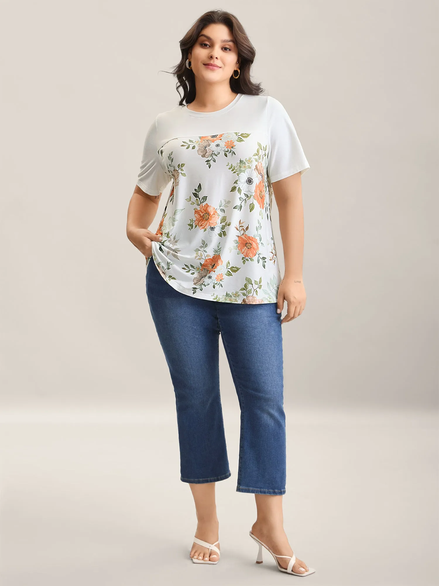 Floral Print Spliced Stretchy T-Shirt sold by Bloomchic product image thumbnail 3