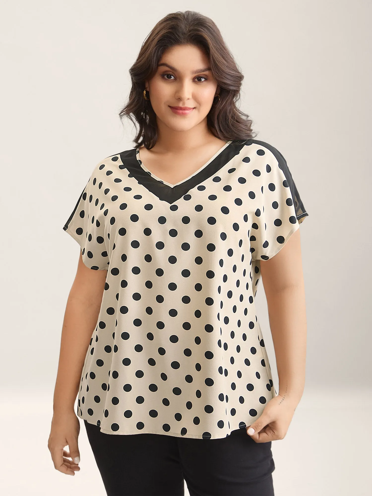 Polka Dots Color Contrast Blouse sold by Bloomchic