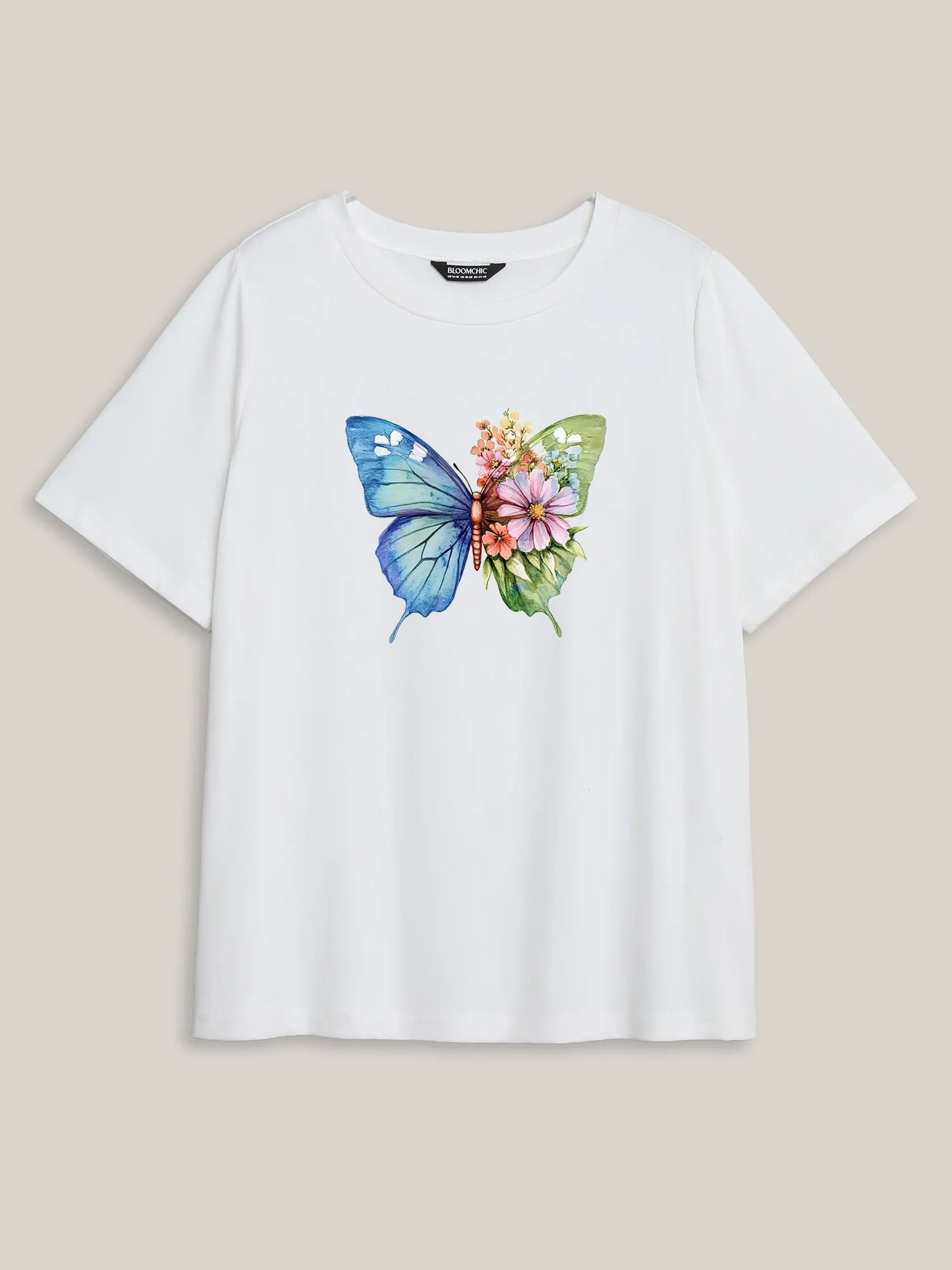 Blooming Butterfly Pattern Round Neck T-Shirt sold by Bloomchic