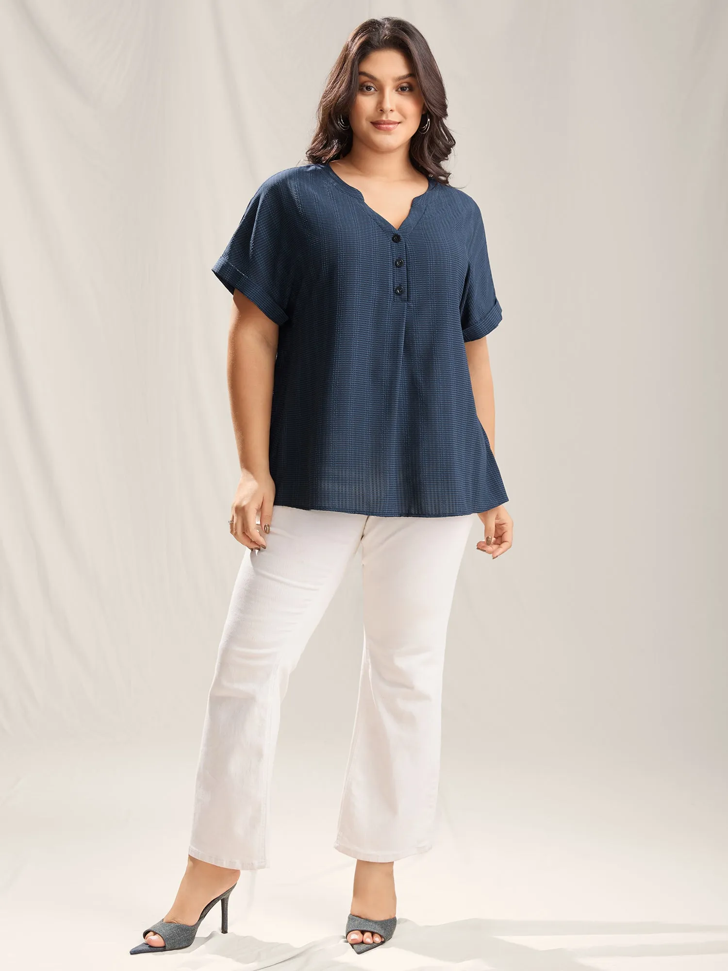 Textured Half Placket Split Neck Shirt sold by Bloomchic product image thumbnail 3