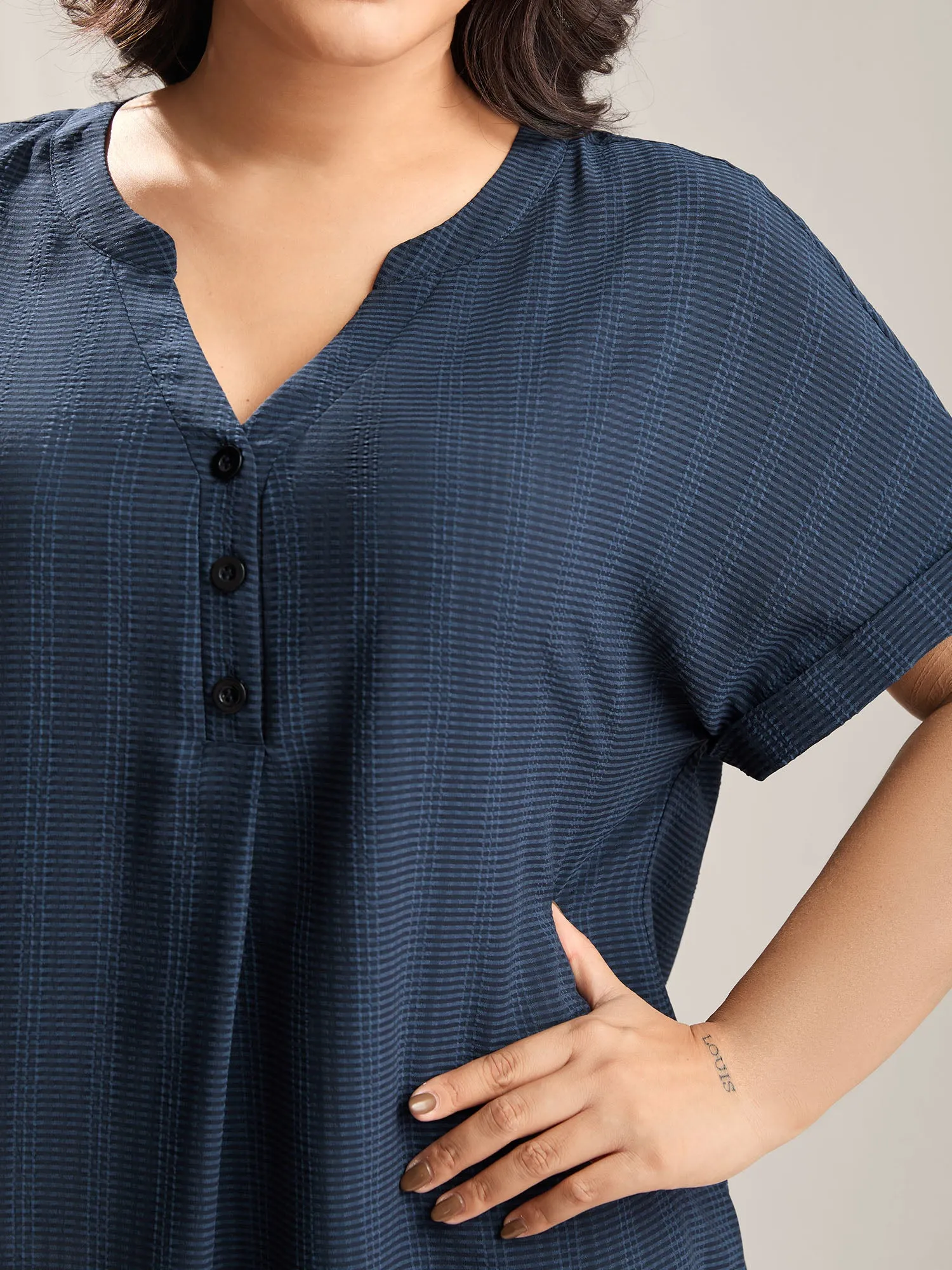 Textured Half Placket Split Neck Shirt sold by Bloomchic product image thumbnail 2