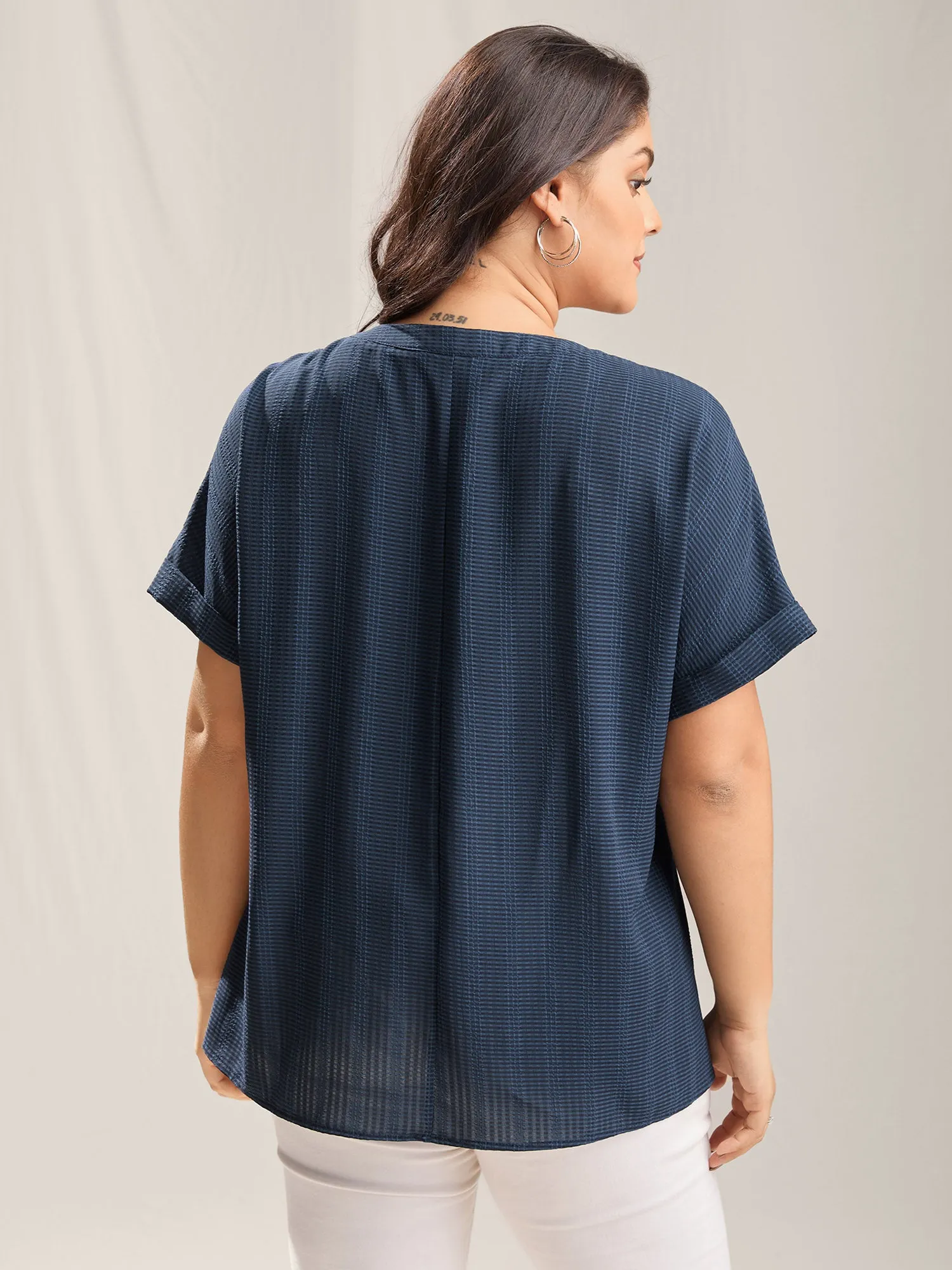Textured Half Placket Split Neck Shirt sold by Bloomchic product image thumbnail 4