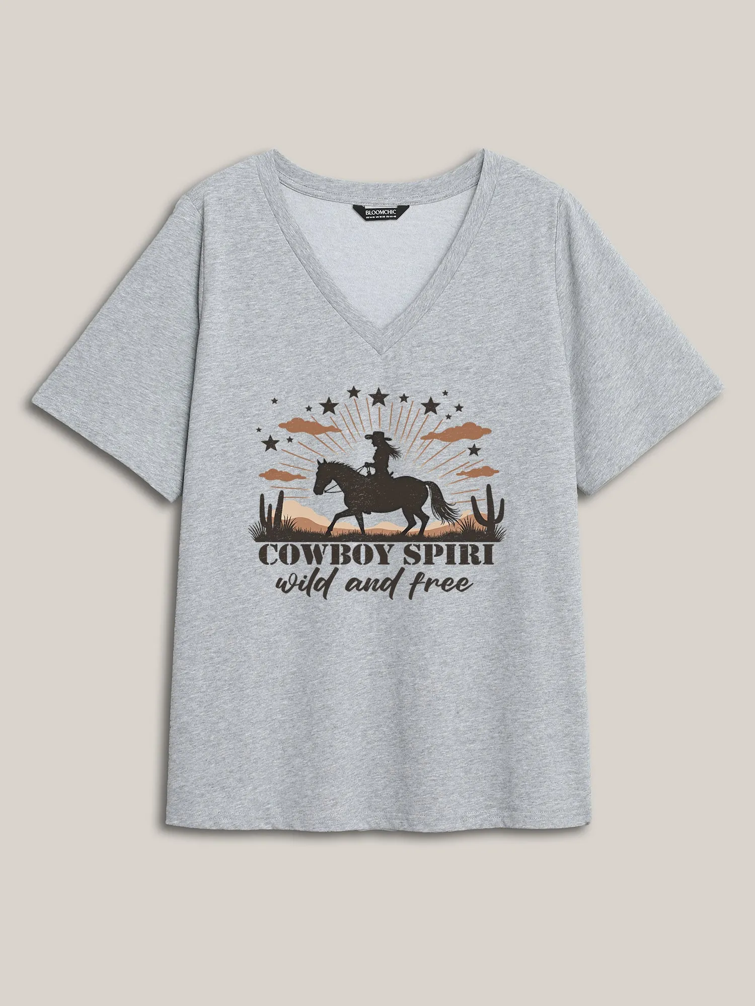 Wild & Free Pattern V-Neck T-Shirt sold by Bloomchic