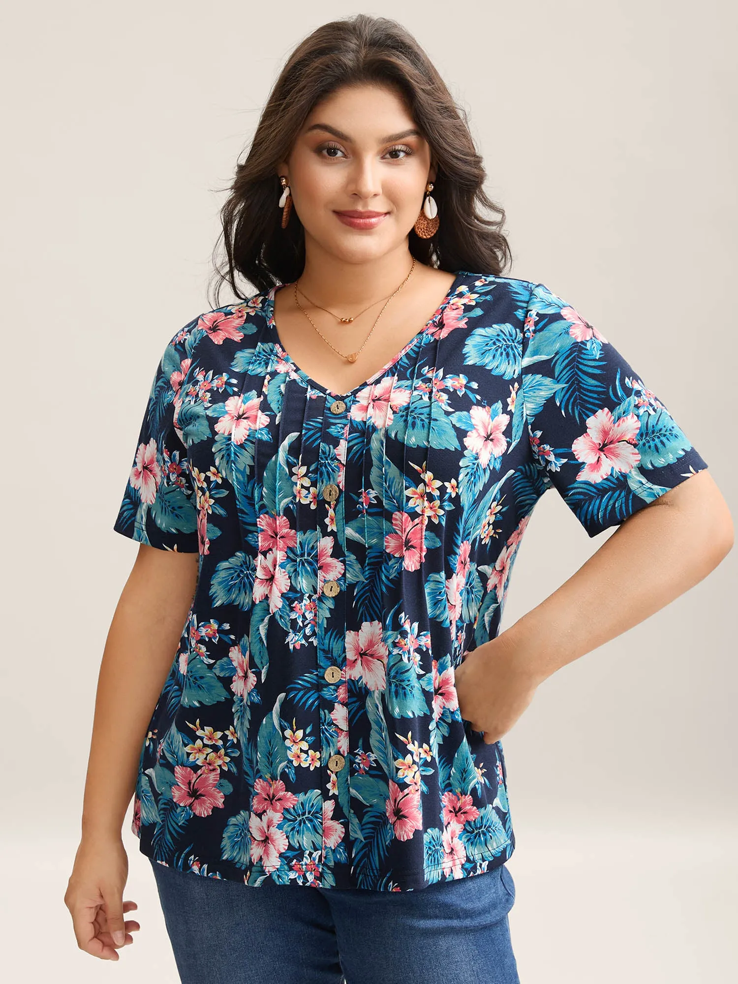 Large Flower Print Toothpick Pleat T-Shirt sold by Bloomchic product image thumbnail 2