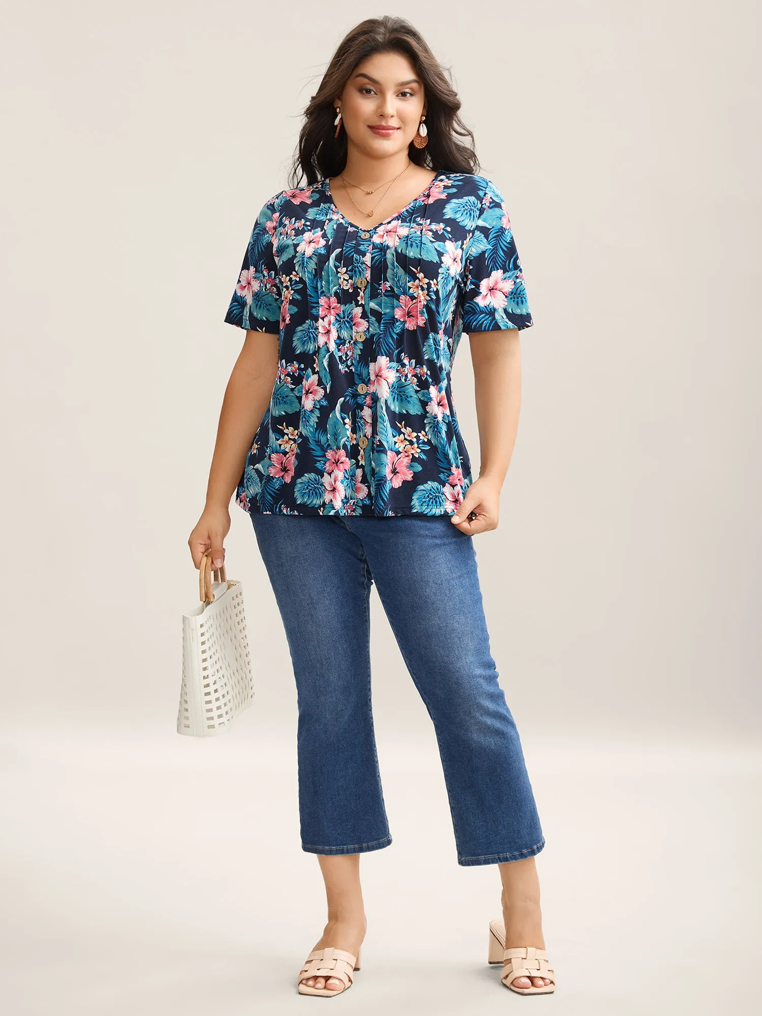 Large Flower Print Toothpick Pleat T-Shirt sold by Bloomchic product image thumbnail 3