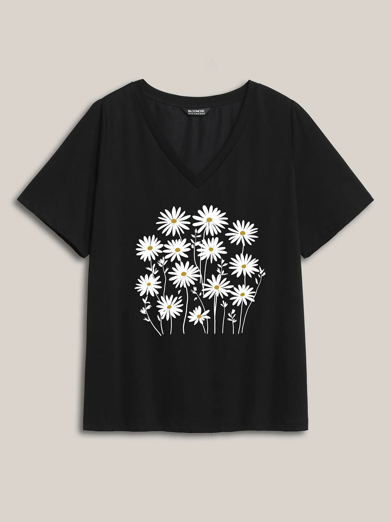 Floral Pattern V-Neck T-Shirt sold by Bloomchic