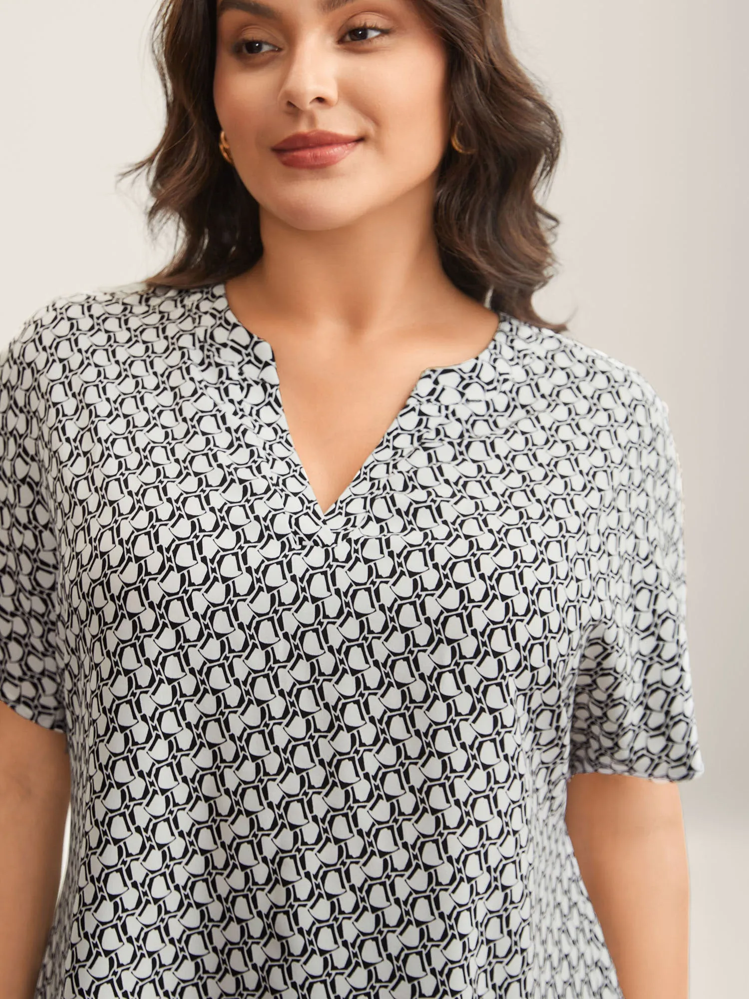 Geometric Print Notched Collar Blouse sold by Bloomchic product image thumbnail 2