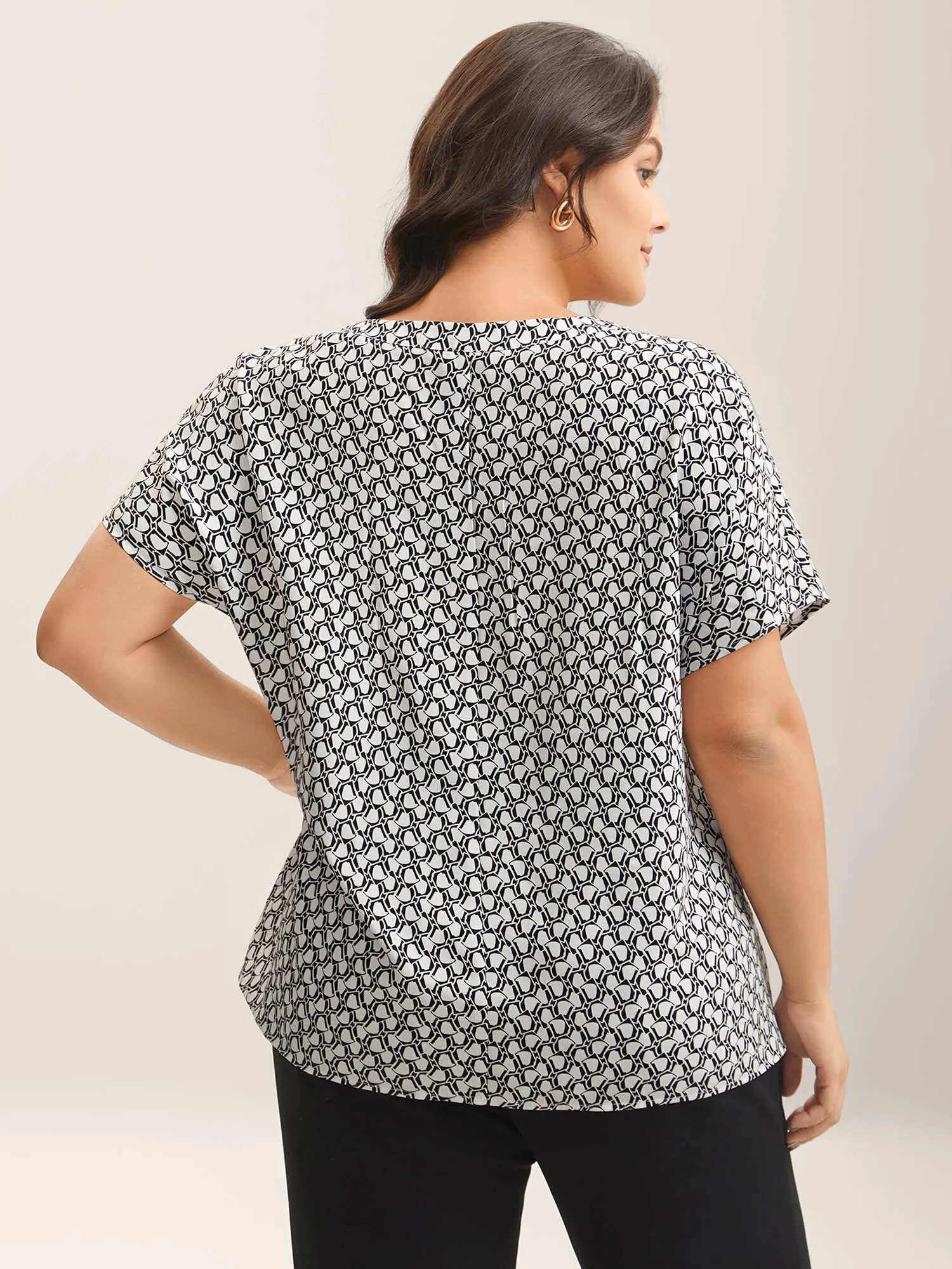 Geometric Print Notched Collar Blouse sold by Bloomchic product image thumbnail 4