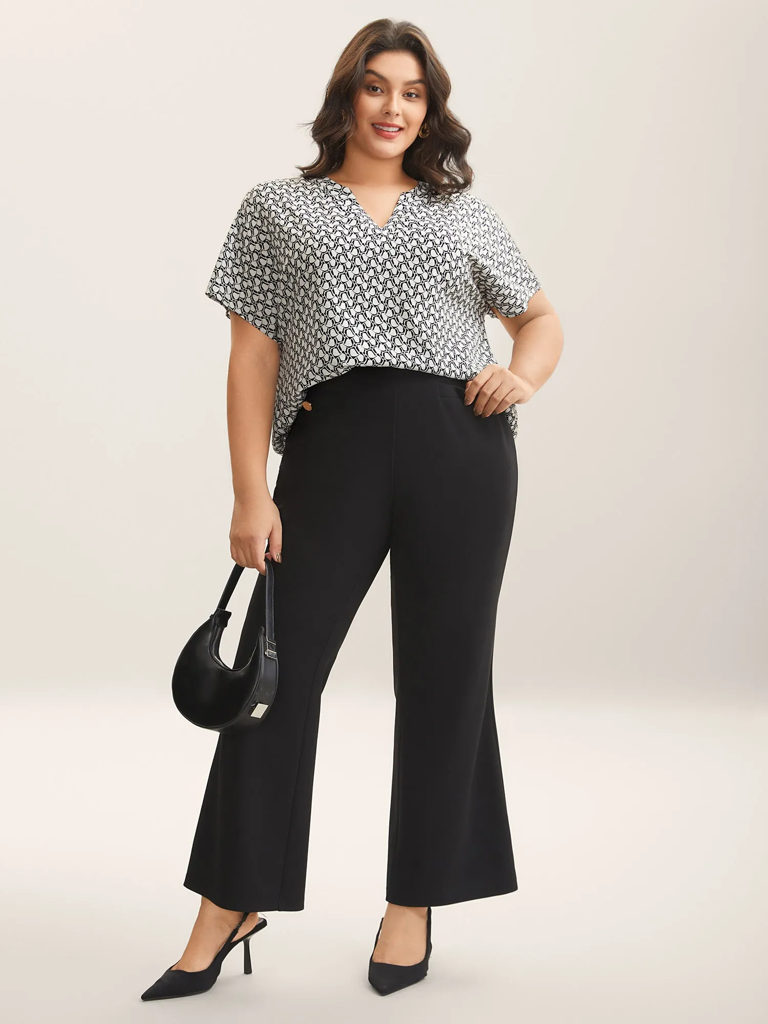 Geometric Print Notched Collar Blouse sold by Bloomchic product image thumbnail 3