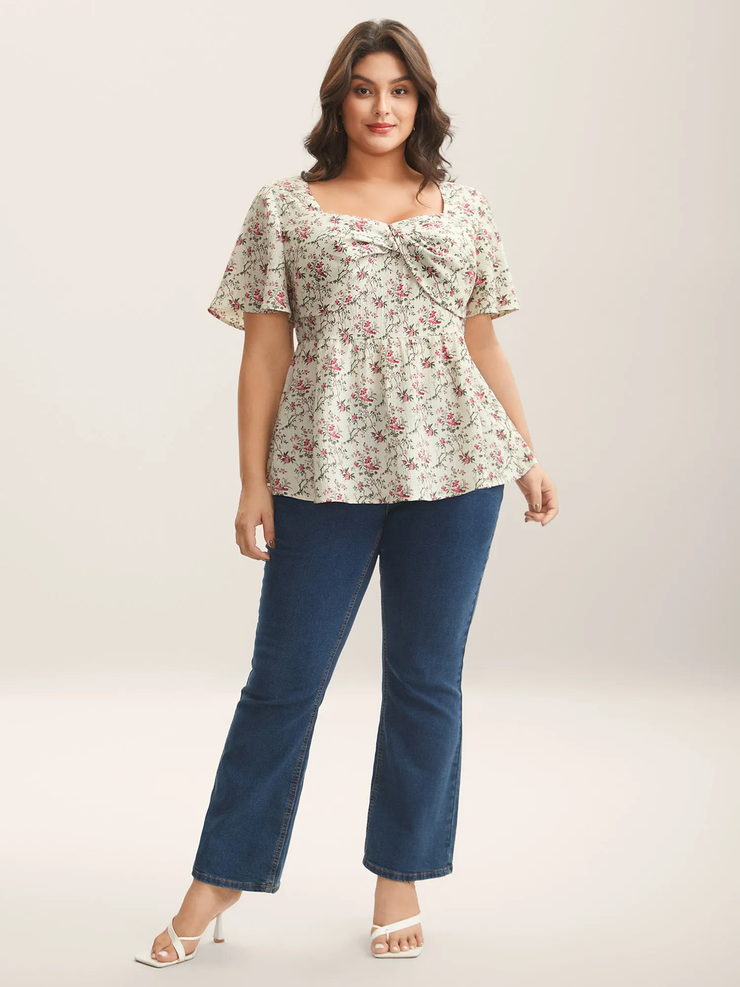 Knotted Floral Print Flared Sleeve Blouse sold by Bloomchic product image thumbnail 3