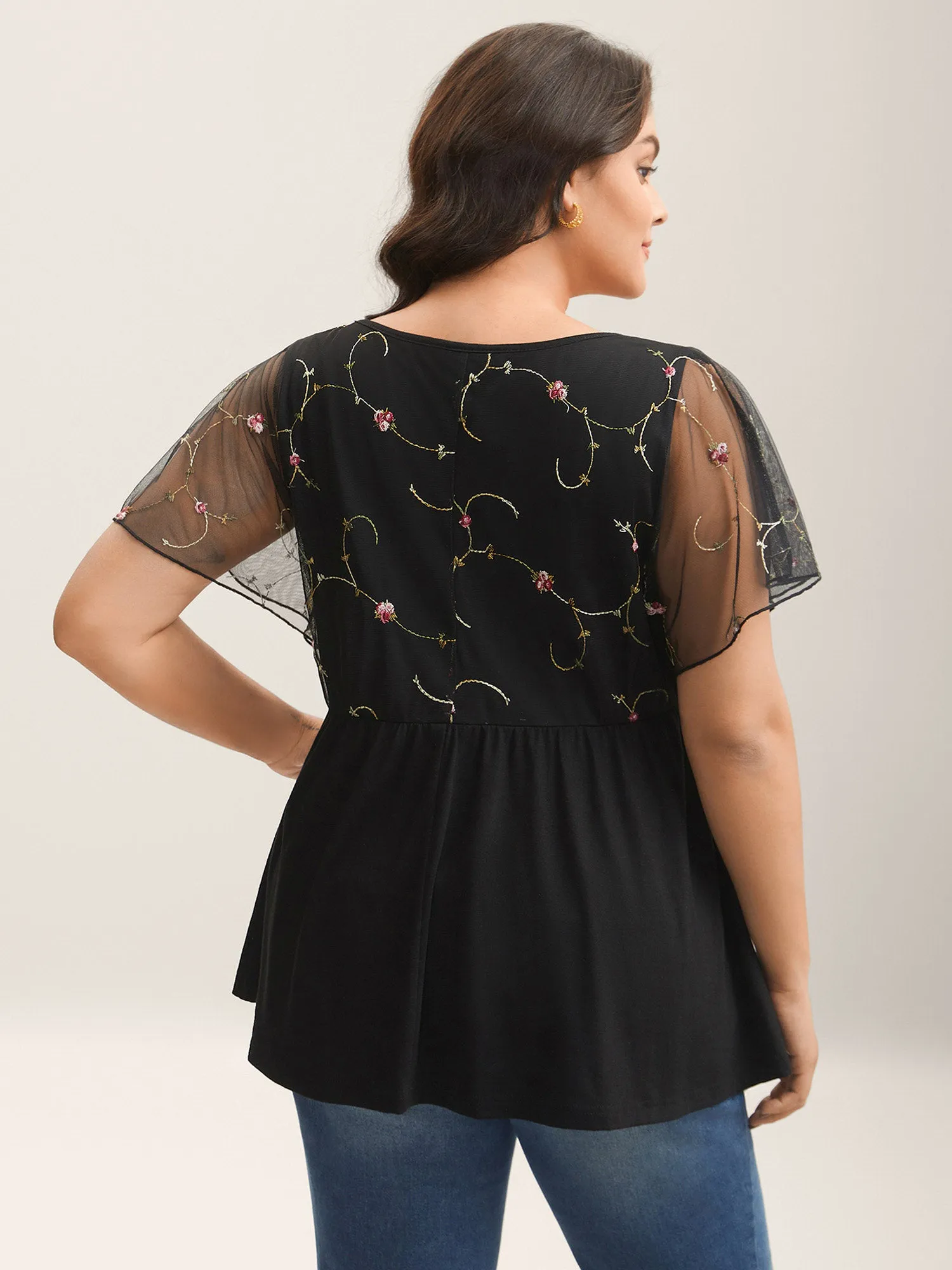 Mesh Embroidered Lace Plain Knit Top sold by Bloomchic product image thumbnail 4