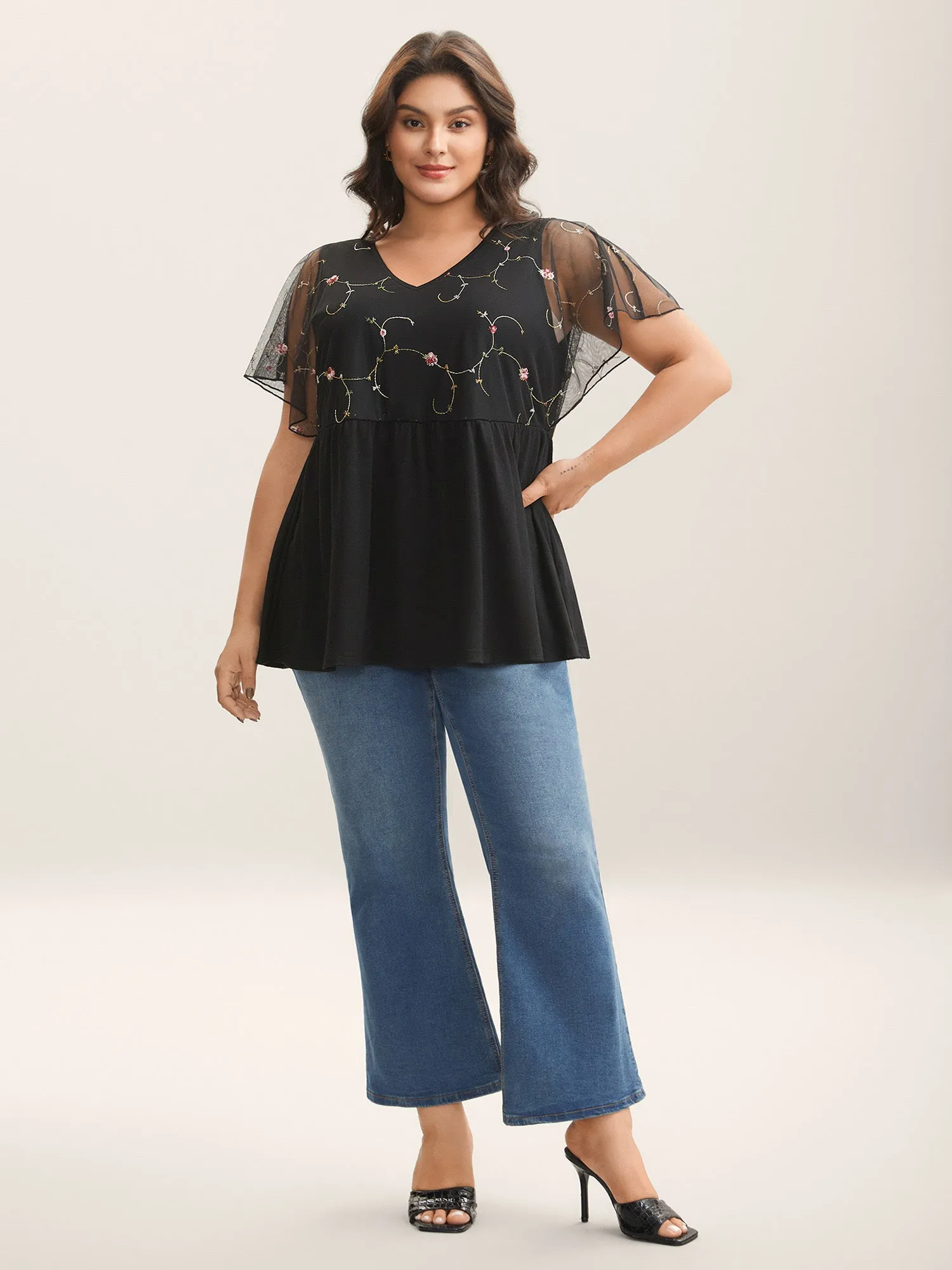 Mesh Embroidered Lace Plain Knit Top sold by Bloomchic product image thumbnail 3
