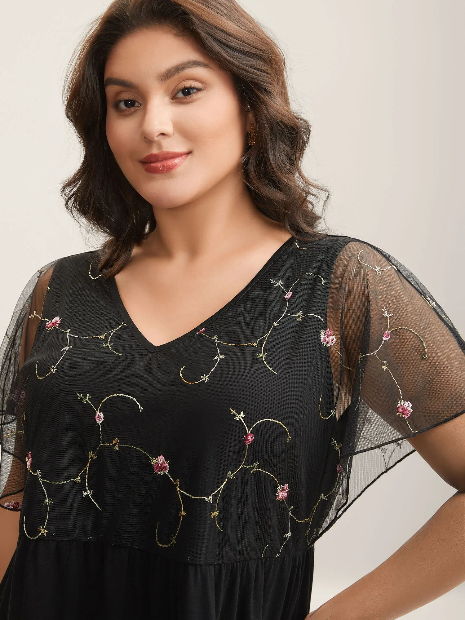 Mesh Embroidered Lace Plain Knit Top sold by Bloomchic product image thumbnail 2