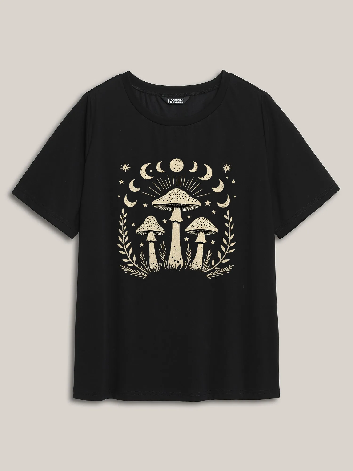 Celestial Mushroom Pattern Round Neck T-Shirt sold by Bloomchic