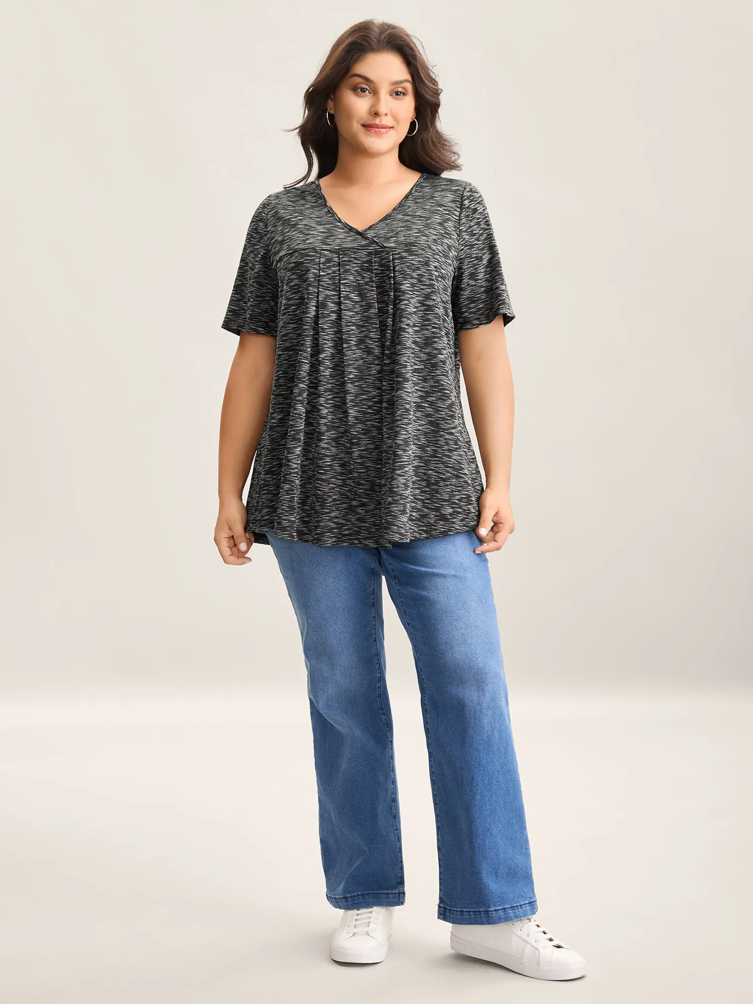 Heather Surplice Neck Curvy Hem T-Shirt sold by Bloomchic product image thumbnail 3