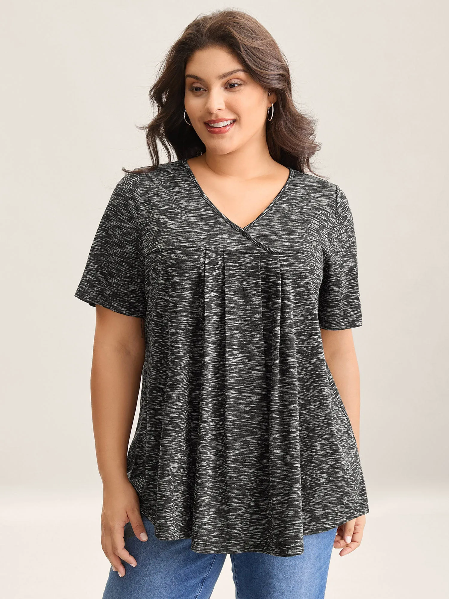 Heather Surplice Neck Curvy Hem T-Shirt sold by Bloomchic
