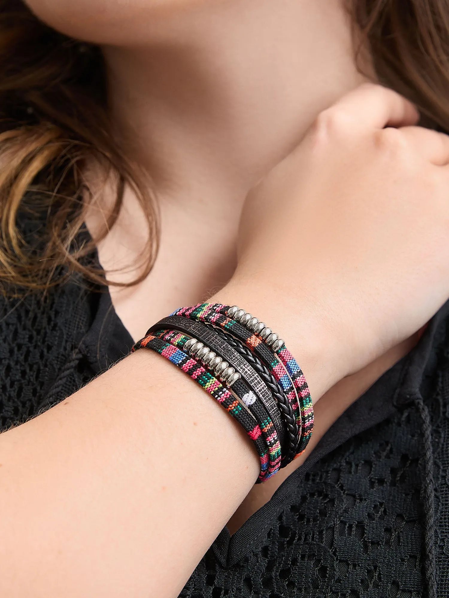 Multi-Color Woven Stacked Hinge Bracelet sold by Bloomchic product image thumbnail 2