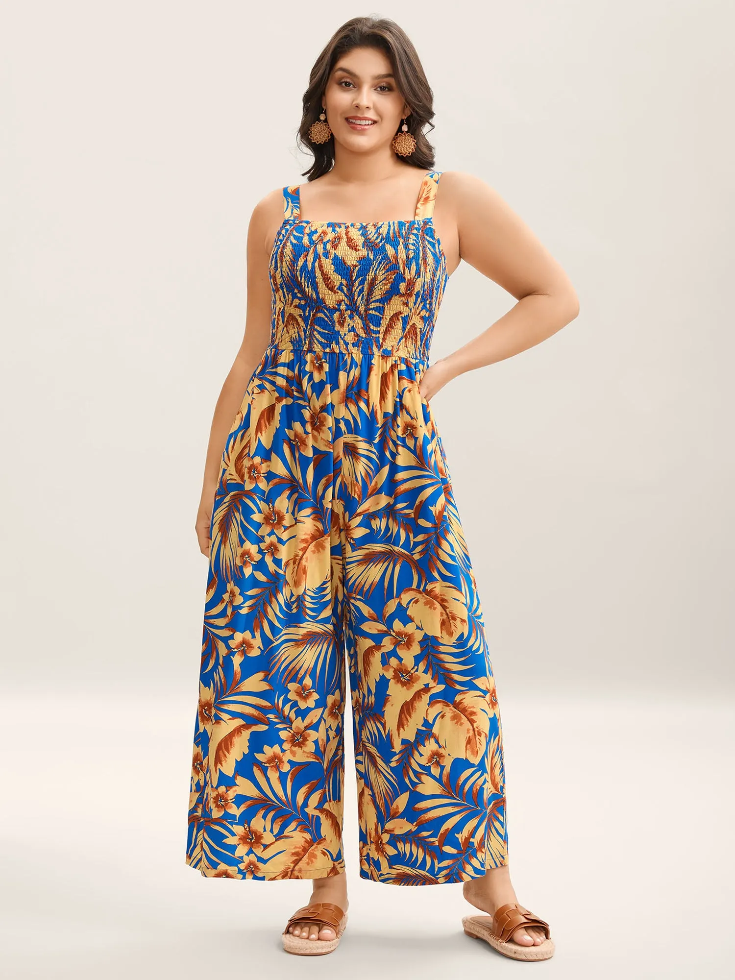 Tropical Floral Print Pockets Jumpsuit sold by Bloomchic product image thumbnail 3