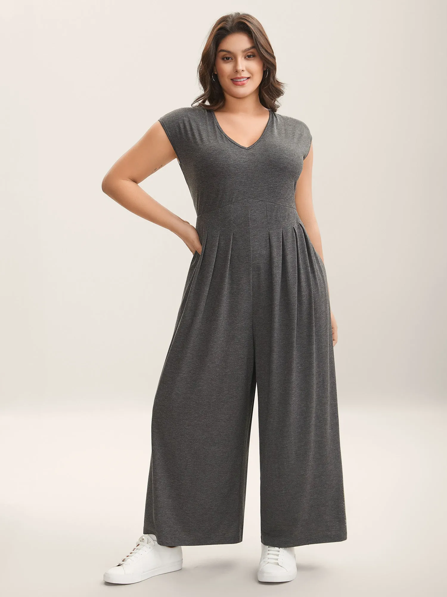 Pleated Waist Pockets Wide-Leg Jumpsuit sold by Bloomchic product image thumbnail 4