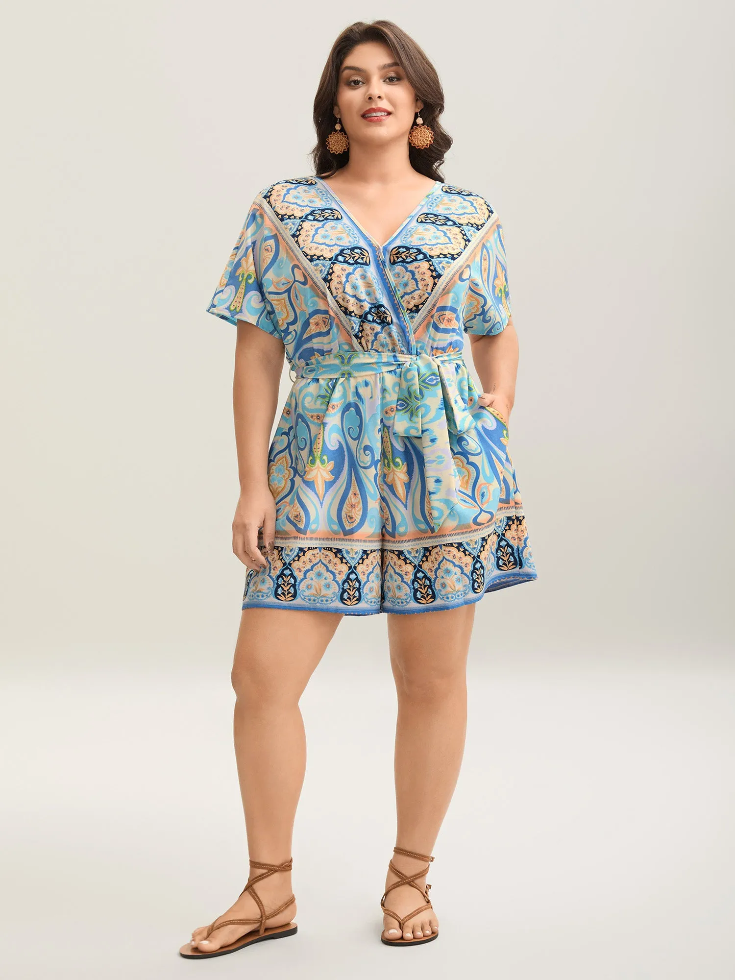 Boho Print Tie-Waist Pockets Romper sold by Bloomchic product image thumbnail 4