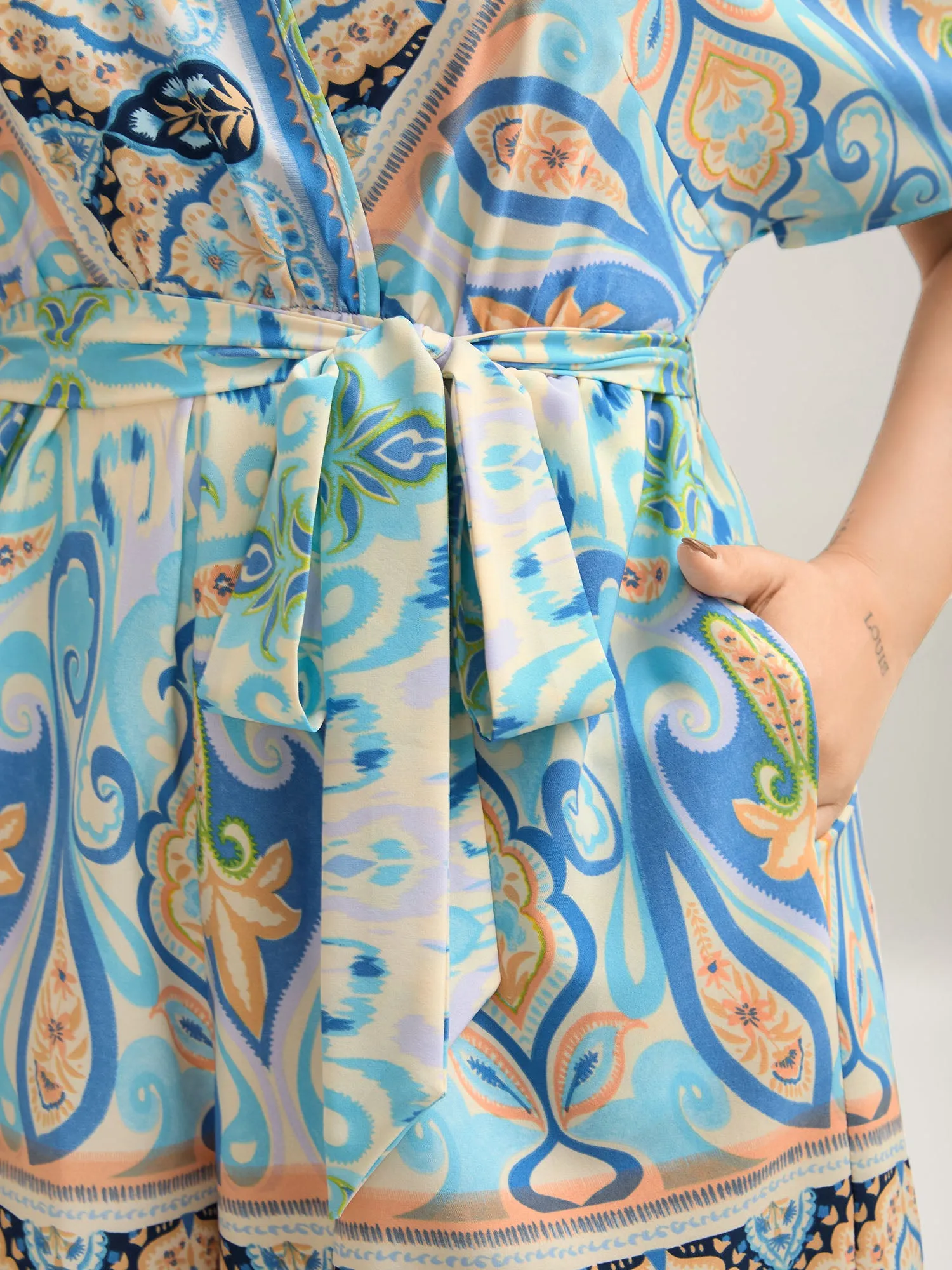 Boho Print Tie-Waist Pockets Romper sold by Bloomchic product image thumbnail 2