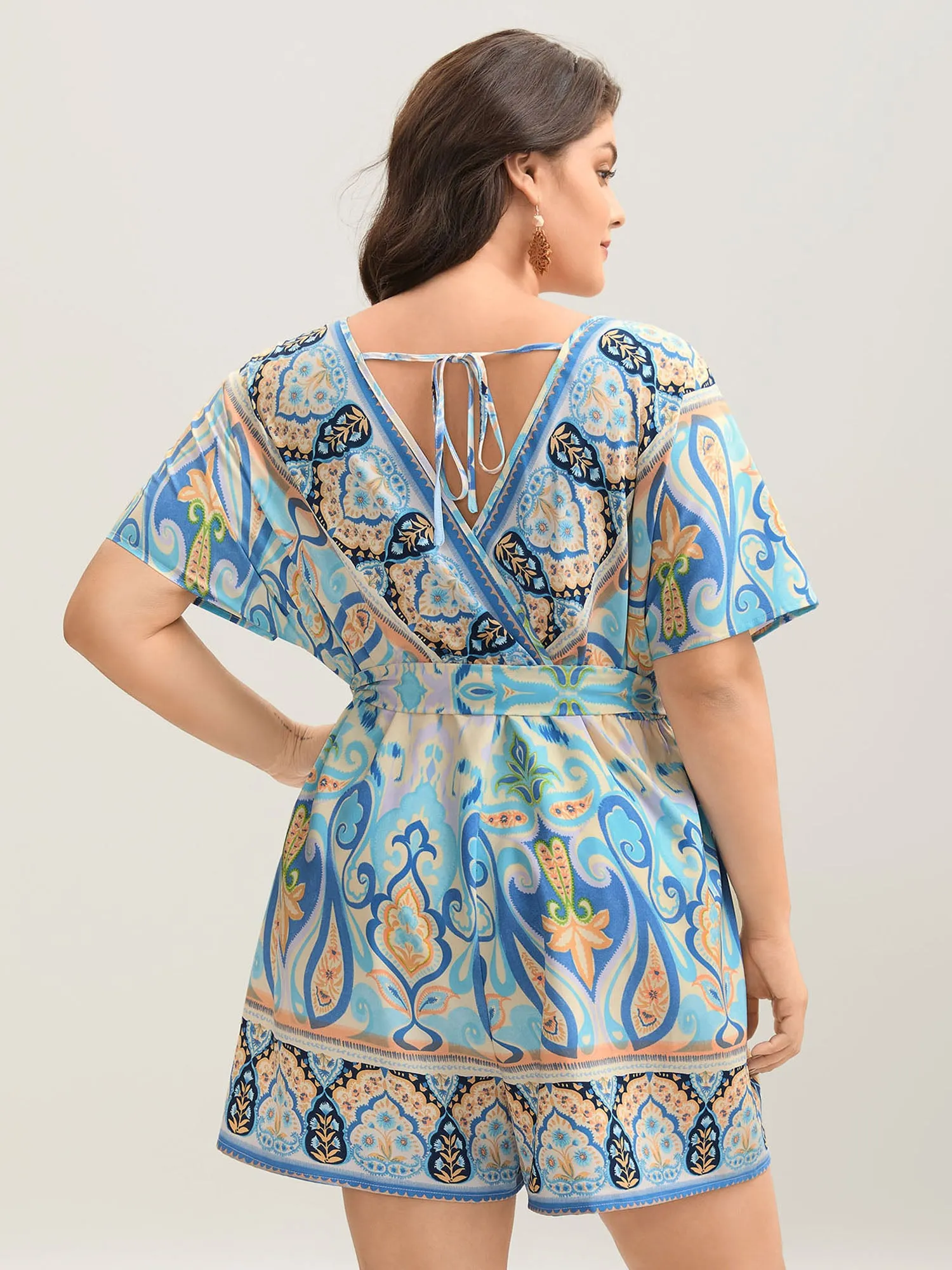 Boho Print Tie-Waist Pockets Romper sold by Bloomchic product image thumbnail 5