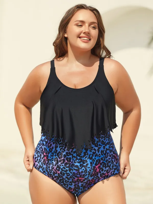 Leopard Print Laser Cut Pleated One-Piece Swimsuit sold by Bloomchic