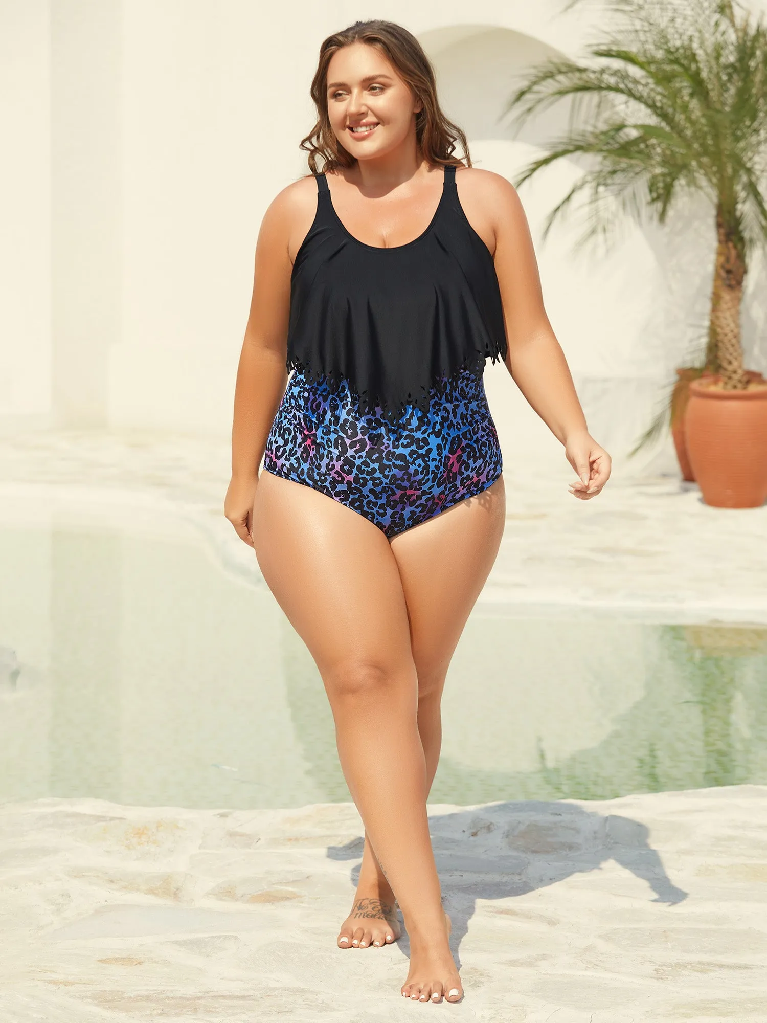 Leopard Print Laser Cut Pleated One-Piece Swimsuit sold by Bloomchic product image thumbnail 3