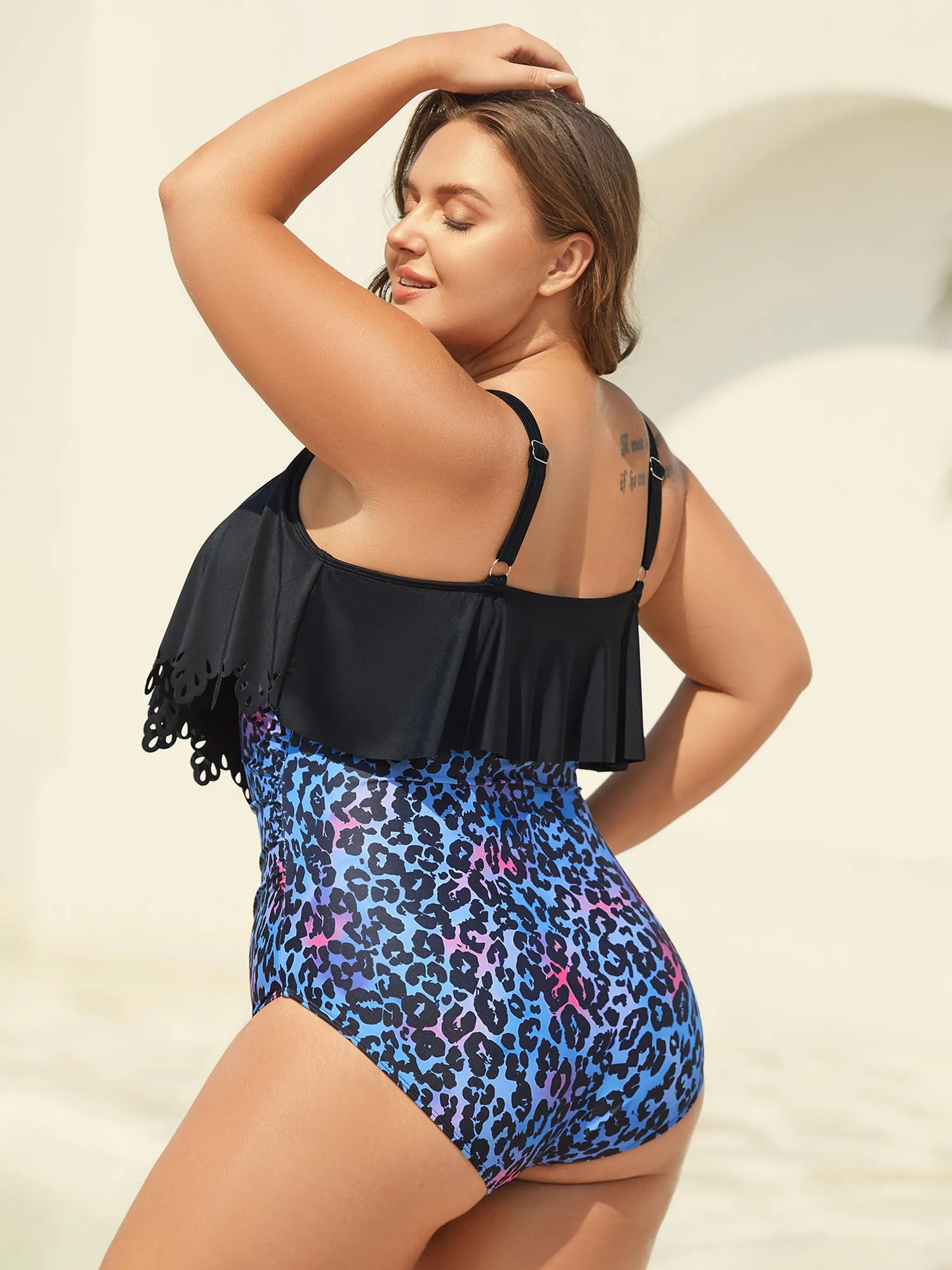 Leopard Print Laser Cut Pleated One-Piece Swimsuit sold by Bloomchic product image thumbnail 2