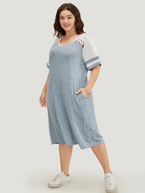 Colorblock Contrast Pocket Crisscross Detail Rib Knit Dress sold by Bloomchic