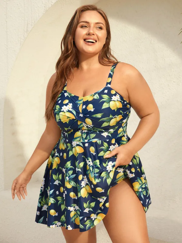 Lemon Print Twist Front Flowy Swim Dress sold by Bloomchic