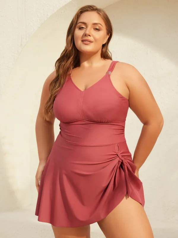 Curved Hem Knotted Plain Swim Dress sold by Bloomchic