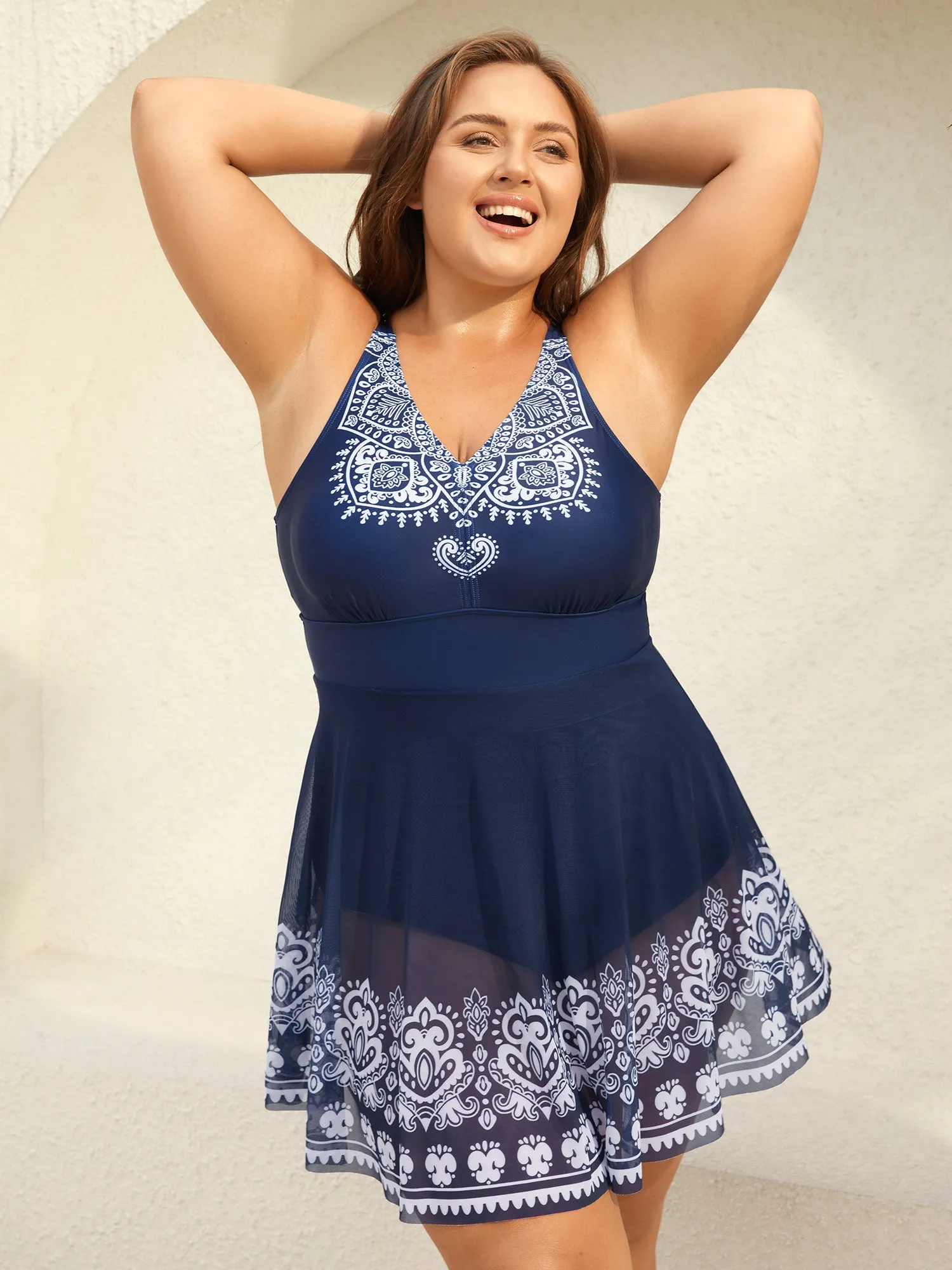 Boho Print Mesh V-Neck Swim Dress sold by Bloomchic