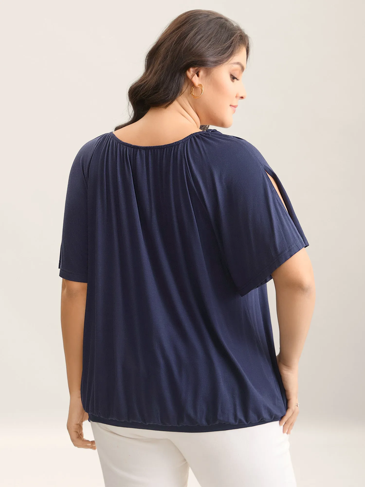 SuperSoft Drawstring Neck Split Sleeve Top sold by Bloomchic product image thumbnail 2